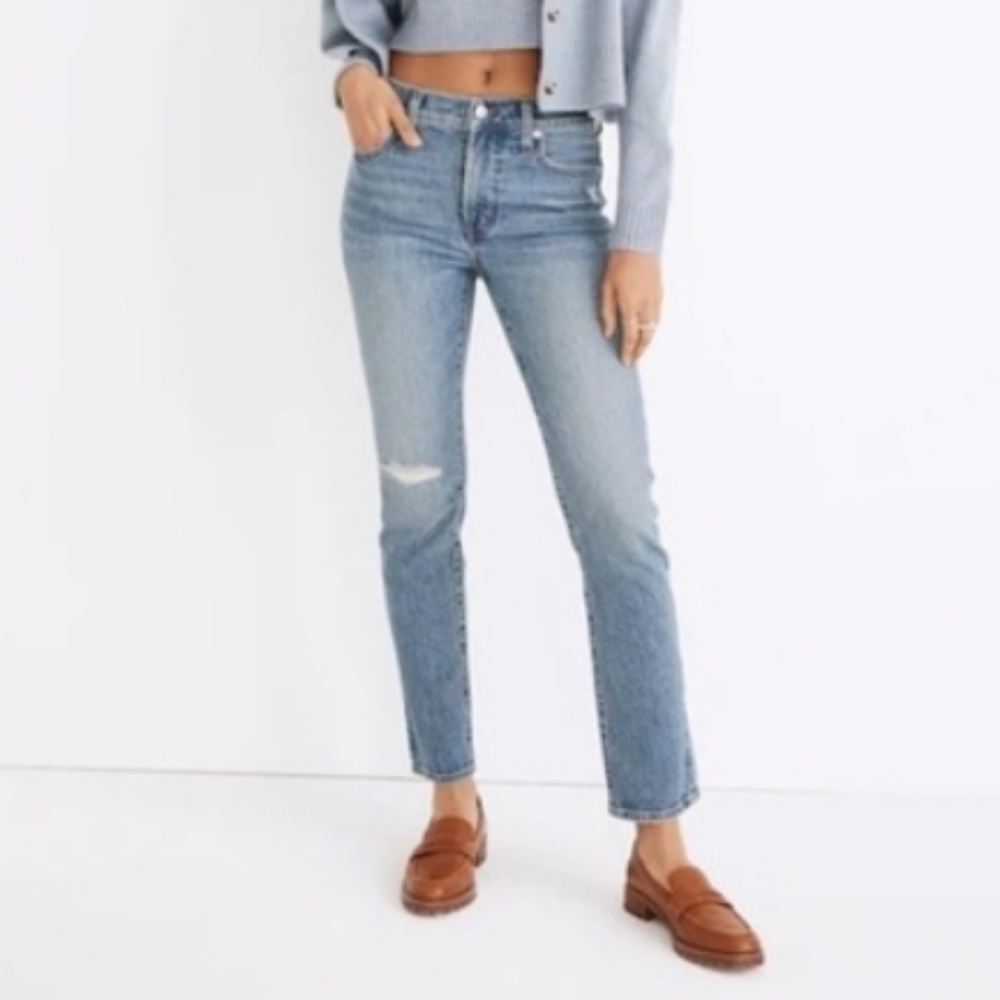 Madewell Mid,-Rise Perfect VintageLight Blue Distressed Ankle Jeans Women29p